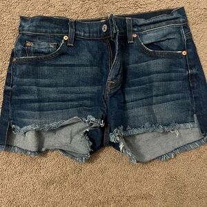 7 For All Mankind Dark Blue Frayed Jean Shorts